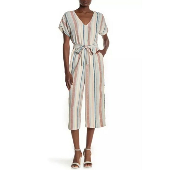 june & hudson Pants - June & Hudson | Short Sleeve Stripe Print Jumpsuit